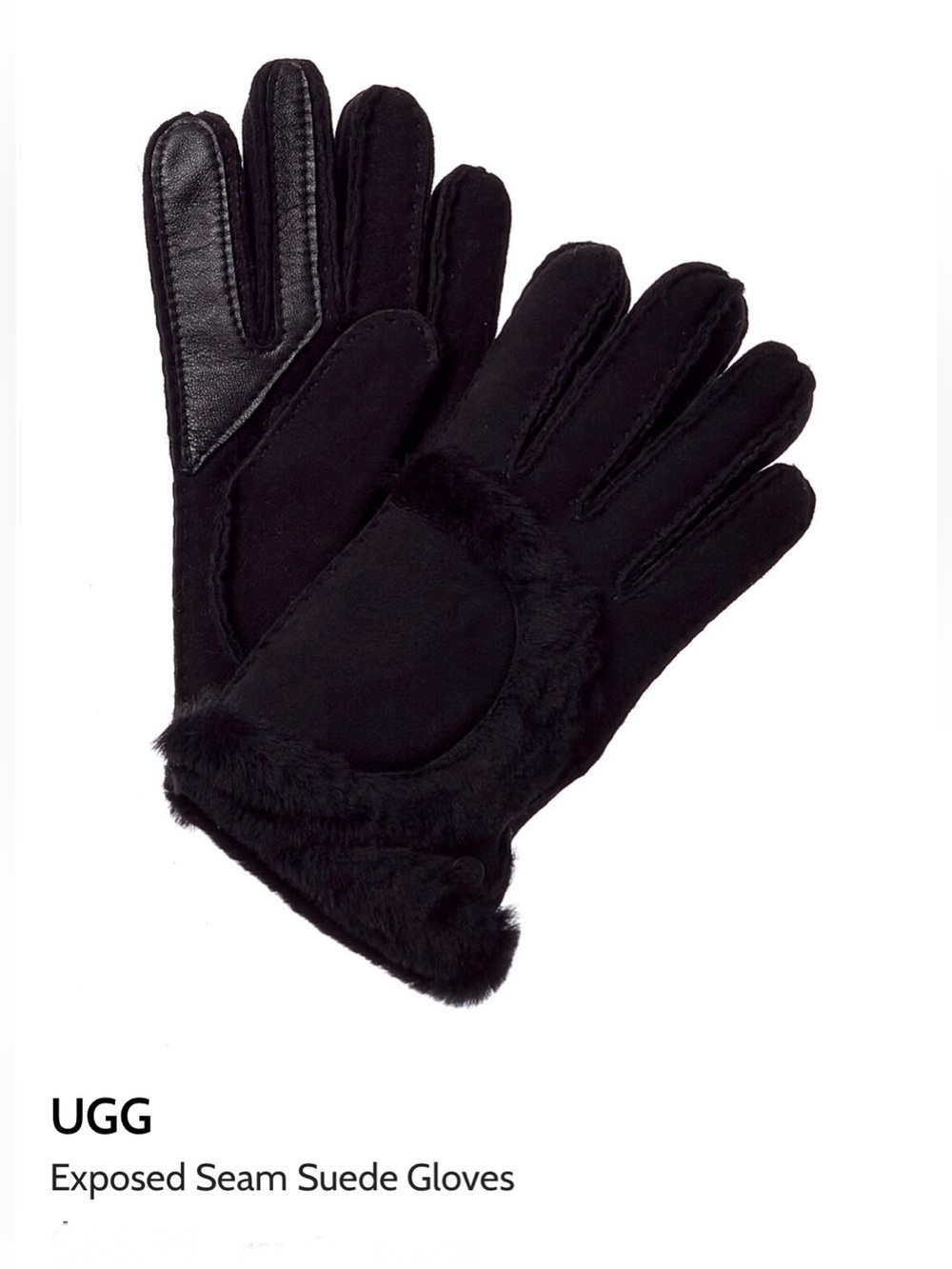 NWT . . .  UGG Exposed Seam Suede Shearling-Trim Gloves  |  Black